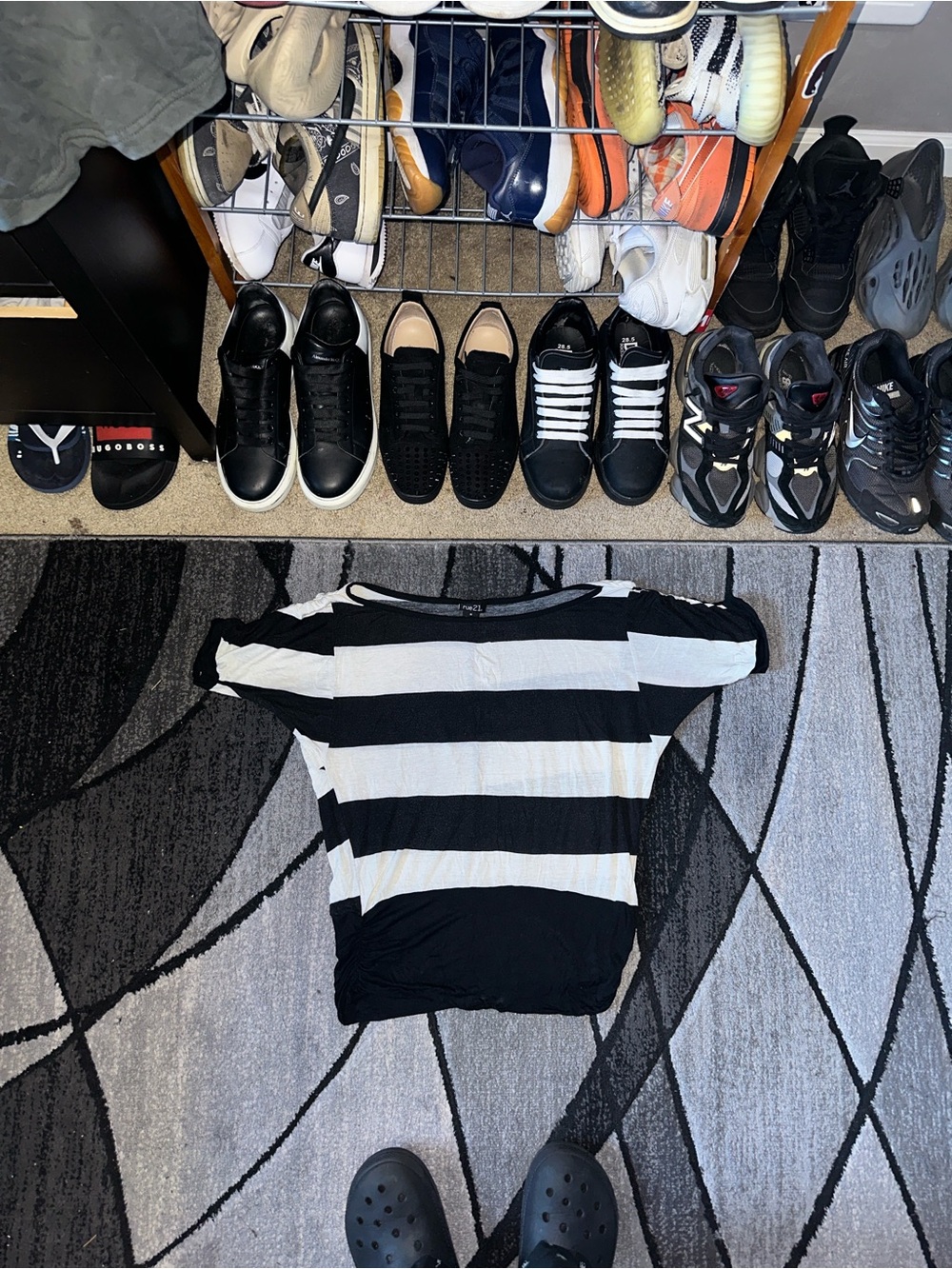 Kids Black & White Striped Short Sleeve Top